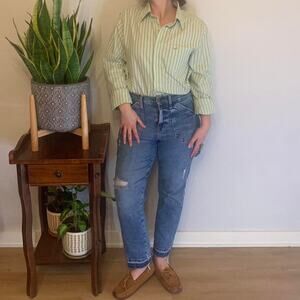 Hollister Women's Medium Striped Button Down Green Purple 00s Preppy Classic